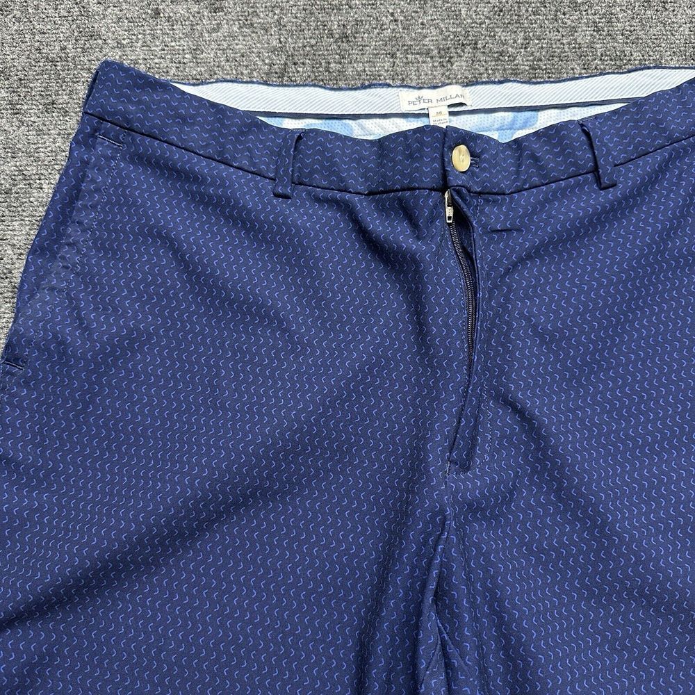 Peter Millar Crown Sport Shorts Mens 38 Blue Geometric AOP Golf Performance - Picture 2 of 11